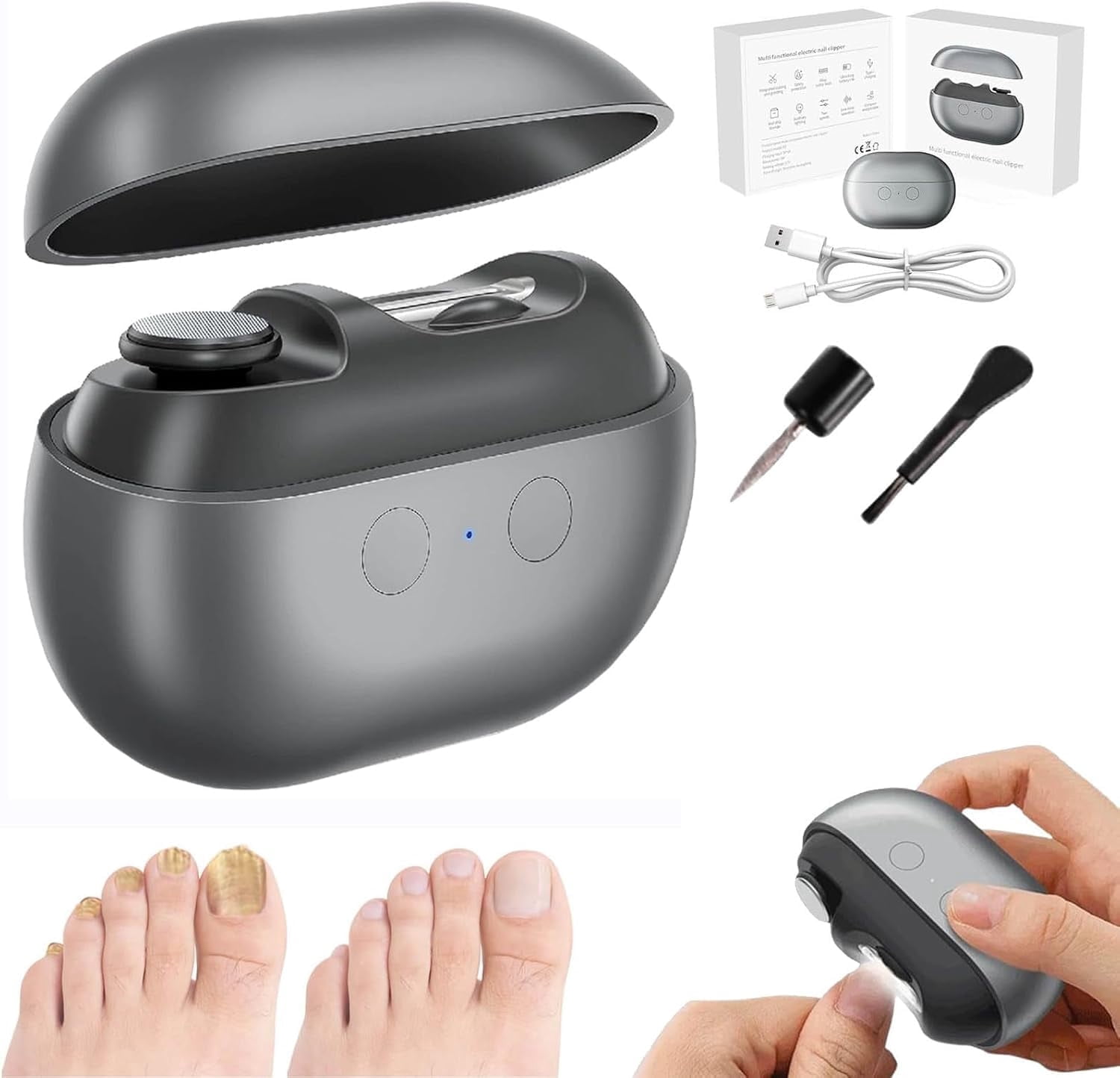 Easy Clip Lightweight Stainless Steel Toenail Clipper with LED Light & Storage Box, Black
