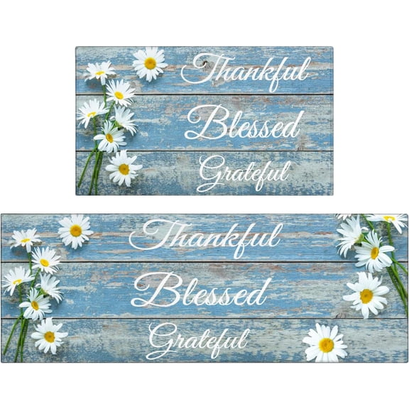 Faptoena Farmhouse Kitchen Rugs Set of 2, Daisy Kitchen Rugs and Mats Non Skid Washable, Farmhouse Kitchen Decor and Accessories,Country Daisy Runner Rugs (17"x47"+17"x30")