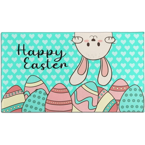 Faptoena Happy Easter Bunny Eggs Door Mat Cute Rabbit Printed Floor Mats Indoor Outdoor Non Slip Rubber Absorp Water Entrance Rugs Easter Day Welcome Mats Home Decor Doormat 17 x 30 Inch