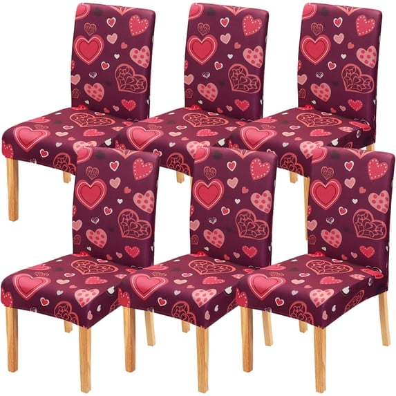 Faptoena Valentine''s Day Dining Room Chair Covers Set of 6,Heart Pattern Stretch Parsons Chair Covers,Valentine Love Decorations Kitchen Chair Seat Cover Protector(Purple&Red,6 Pack)