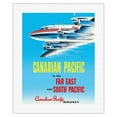 thumbnail image 1 of Far East & South Pacific - Canadian Pacific Airlines - Vintage Travel Poster c.1952 - Fine Art Rolled Canvas Print 16in x 20in, 1 of 4