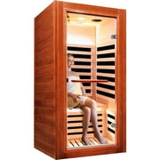 OUTEXER Saunas Home Sauna Indoor African Okoume Sauna 1 Person, Low EMF Far Infrared Sauna for Home, Indoor Dry Sauna Temp 68℉-140℉, 5 Low EMF Boards, Bluetooth Speaker