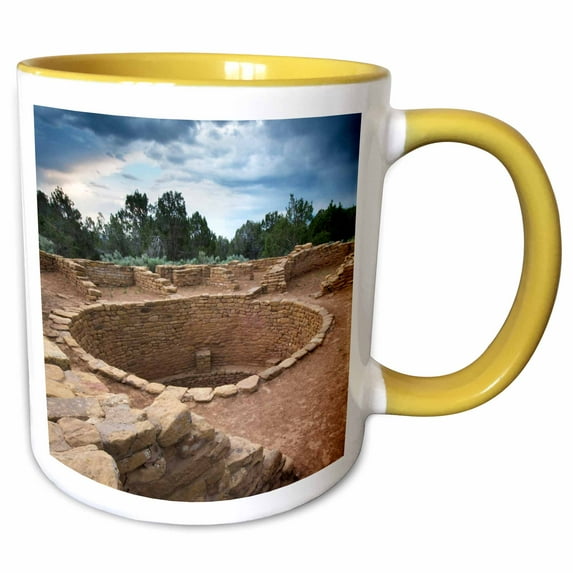 3drose, Far View Kiva Site, Mesa Verde Np, Colorado - Us06 Rkl0004 - Raymond Klass, 11oz Two-tone Yellow Mug