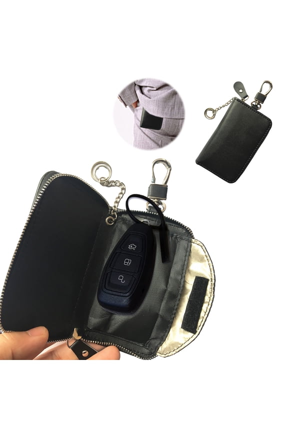 Faraday Bag Car Key Anti-Theft, Usupdd RFID Shielding Signal Blocking Key Fob Protector, Slim Leather Key Pouch Wallet for Car Truck Ignition, Black
