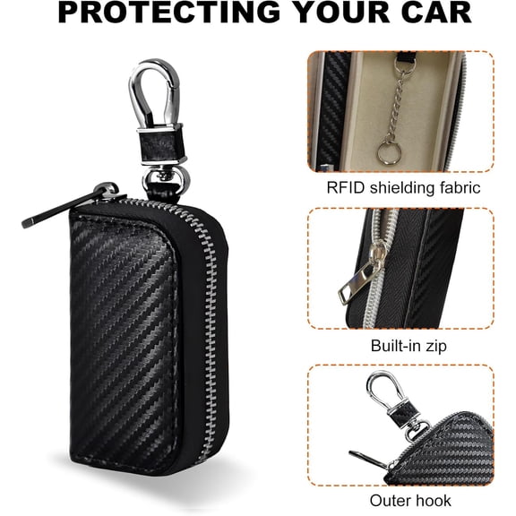 Faraday Bag for Car Keys, Anti-Theft Faraday Carbon Fiber Key Fob Holder Storage with Zip, Portable Signal Blocking Auto Key Protector Zipper Pouch, Car Accessories$$Vehicle Parts & Accessories