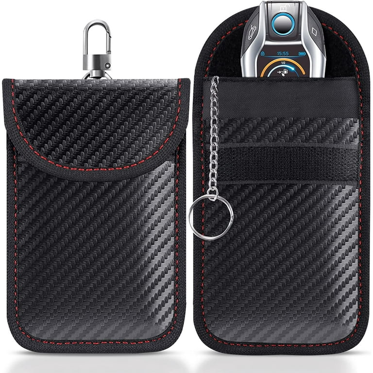 Faraday Bag for Key Fob 2 Pack Faraday Cage Protector Car RFID Signal Blocking Key Fob Protector Double Layers of Shielding Carbon Fiber Material