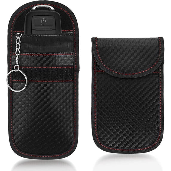 GIXUSIL 2 Pack Faraday Bag for Key Fob, Carbon Fiber Texture Faraday Cage Protector - Car RFID Signal Blocking, Anti-Theft Pouch, Anti-Hacking Case Blocker,Birthday Travel Gift (Black)