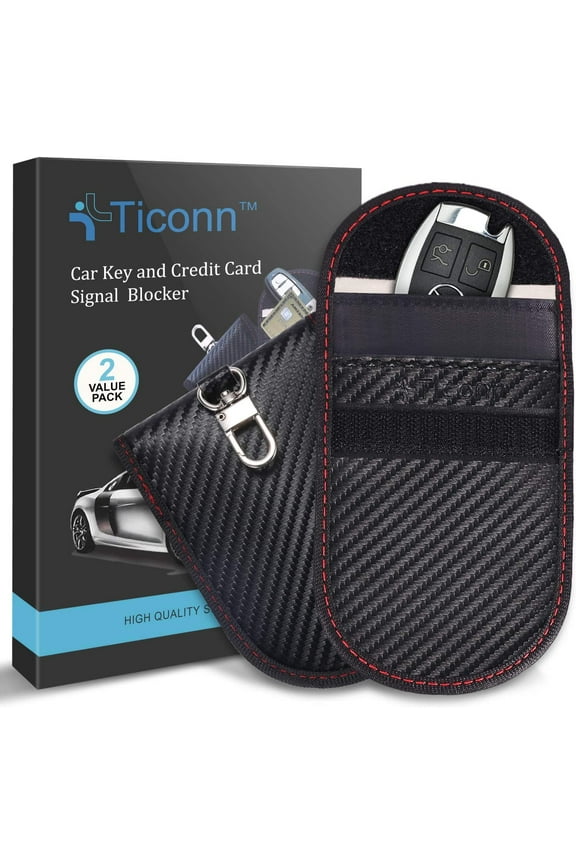 Faraday Bag for Key Fob (2 Pack), TICONN Faraday Cage Protector - Car RFID Signal Blocking, Anti-Theft Pouch, Anti-Hacking Case Blocker (Carbon Fiber Texture)…