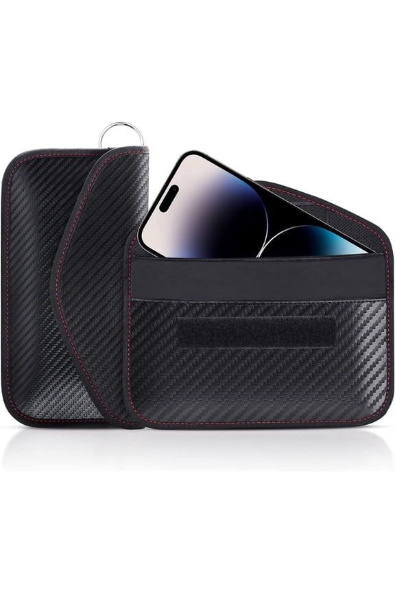 Faraday Bag for Phones and Car Keys, 2 Pack RFID Signal Blocking Bag, Carbon Fiber Material Shielding Case for Cell Phone Privacy Protection & Key Fob, Anti-Tracking Anti-Hacking Case Blocker