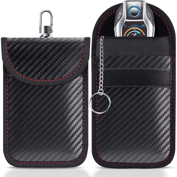 Faraday Bag for Phones and Car Keys, 2 Pack RFID Signal Blocking Bag, Carbon Fiber Material Shielding Case for Cell Phone Privacy Protection & Key Fob, Anti-Tracking Anti-Hacking Case Blocker