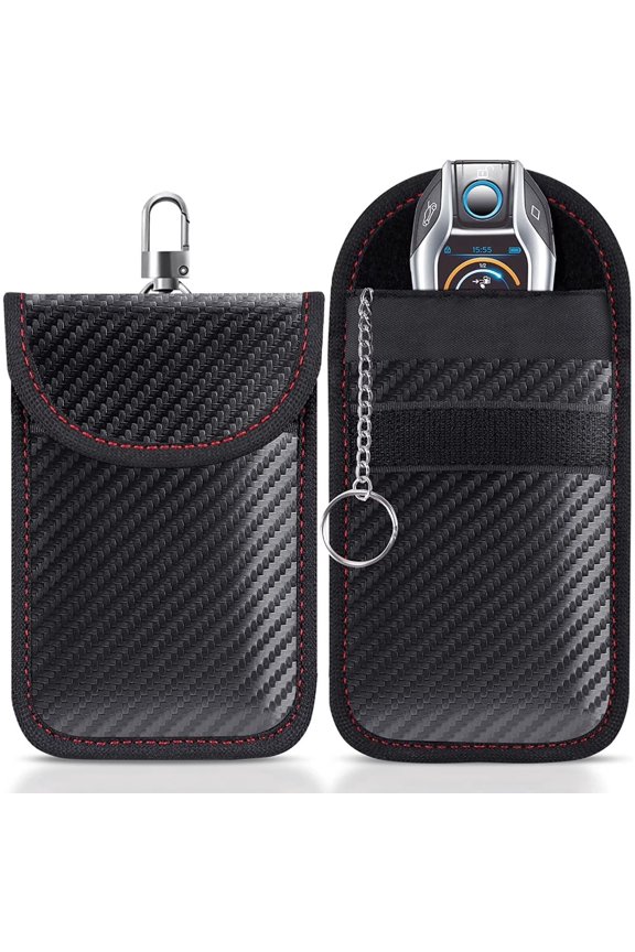 Faraday Bag for Phones and Car Keys, 2 Pack RFID Signal Blocking Bag, Carbon Fiber Material Shielding Case for Cell Phone Privacy Protection & Key Fob, Anti-Tracking Anti-Hacking Case Blocker