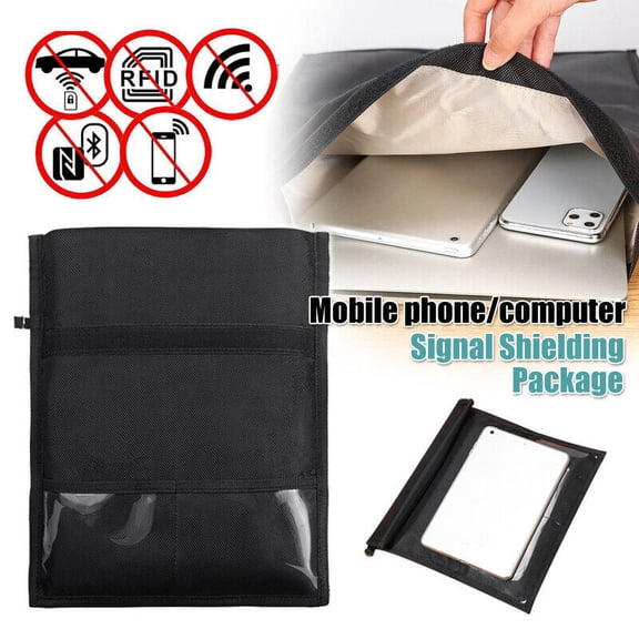 Faraday Bag RFID Blocking Pouch, Anti-Tracking Signal Shielding Case for Phones, Car Keys, ID Cards & Wallets, Large 2528cm Black