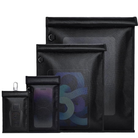 WYAJU Faraday Bags 4 Pack, Anti-Tracking Faraday Cages for Laptops, Tablets, Phones, Car Keys, Faraday Key Fob Protector Fireproof & Waterproof EMP Bag Signal Blocking Pouch
