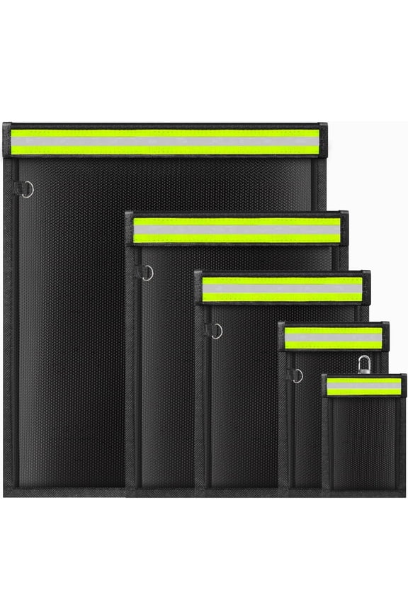 5-Pack Silicone-Coated Fiberglass Fireproof Document Bag Fireproof Document Box,Black