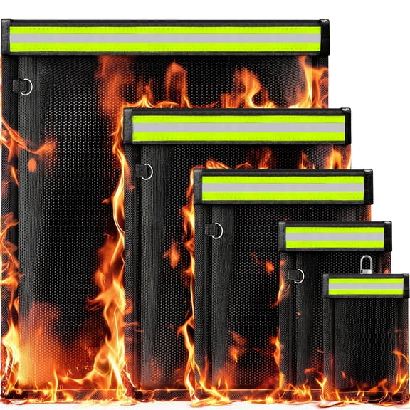 Fireproof Document Bag,Blacksmith 5 Pack Fireproof Document Box File Organizers with Reflective Strip and Zipper,Black