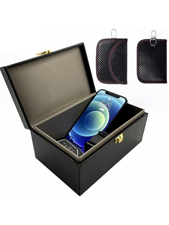Faraday Box for Car Keys and 2 Pcs Faraday Bag for Car Keys Keyless Entry Signal Blocking Pouch Car Key Signal Blocking Box Faraday Bag for Key FOB Car Theft Prevention