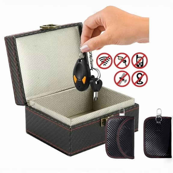 Faraday Box for Car Keys and 2 Pcs Faraday Bag for Car Keys Keyless Entry Signal Blocking Pouch Car Key Signal Blocking Box Faraday Bag for Key FOB Car Theft Prevention