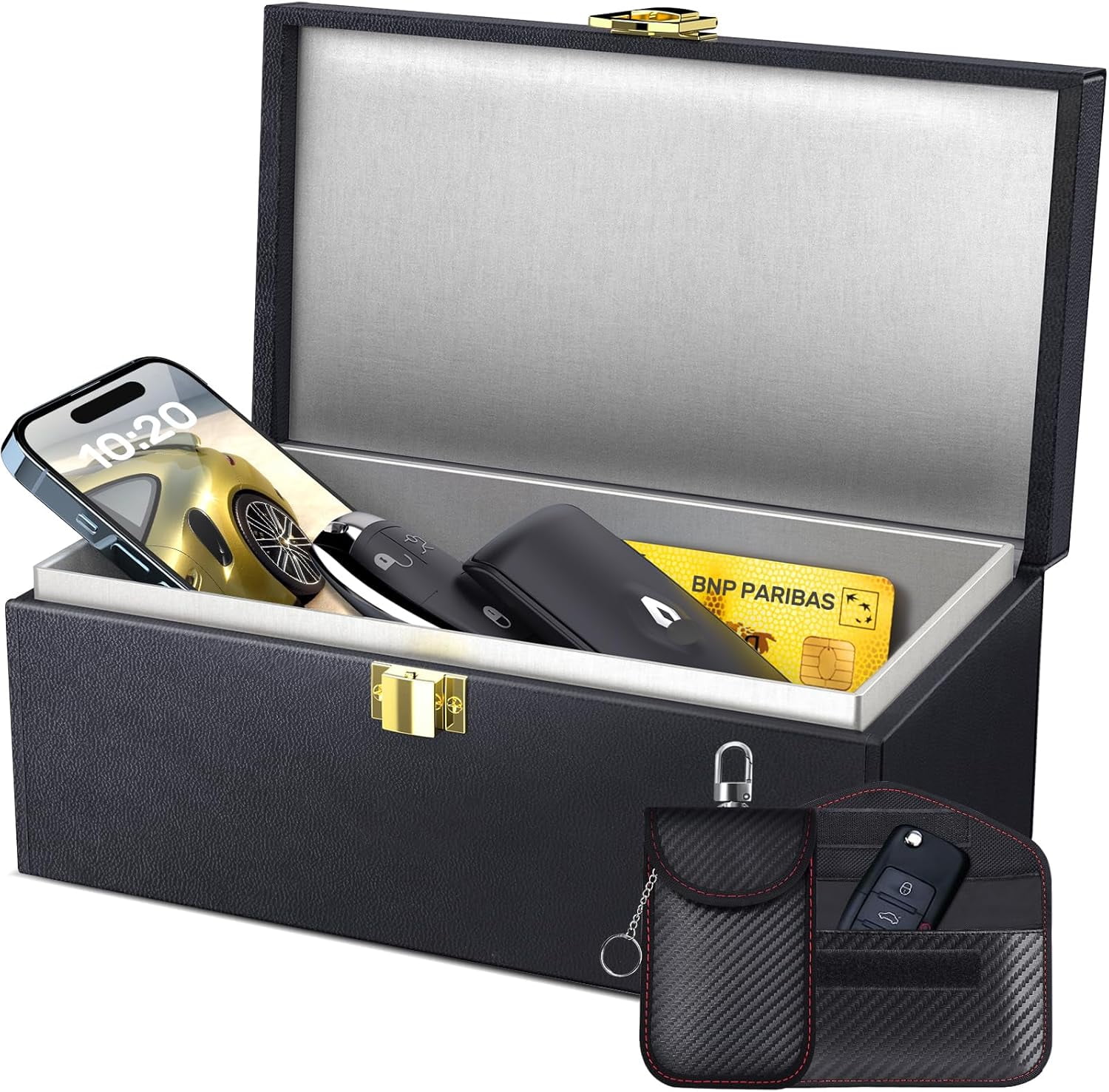 Faraday Box with Faraday Bags for Car Keys, Car Key Signal Blocking Box, Keyless Entry Car Key Safe Protector Anti-Theft Shielding Cage
