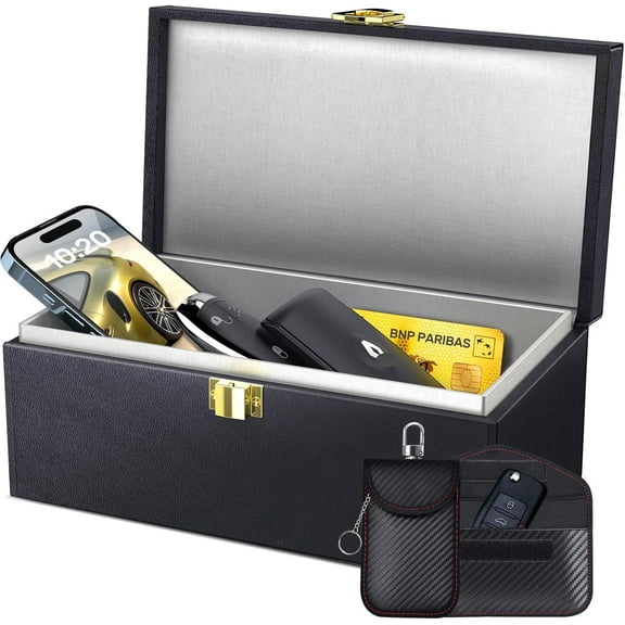 Faraday Box with Faraday Bags for Car Keys, Car Key Signal Blocking Box, Keyless Entry Car Key Safe Protector Anti-Theft Shielding Cage