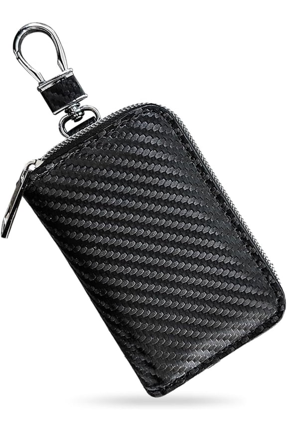 Faraday Key Fob Protector Box, Carbon Fiber Key Shielding Bag for RFID Signal Blockingr, Anti- Auto Key Holder with Zipper, Key Fob Protector for Men Women