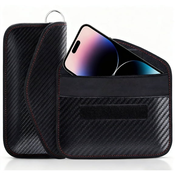 Faraday Pouch for Car Keys, Car RFID Signal Blocking Holder, Key Fob Protector, Double-Layers of Shielding Carbon Fiber Material Anti-Theft Faraday Pouch(2 Pack)