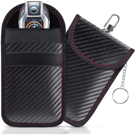Faraday Pouch for Car Keys, Car RFID Signal Blocking Holder, Key Fob Protector, Double-Layers of Shielding Carbon Fiber Material Anti-Theft Faraday Pouch(2 Pack)