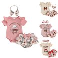 thumbnail image 1 of Faraee 0-18 Months Newborn Infant Baby Girl Clothes Ruffle Short Sleeve Romper Shorts Set Bowknot Floral Summer Outfits Beige, 1 of 5