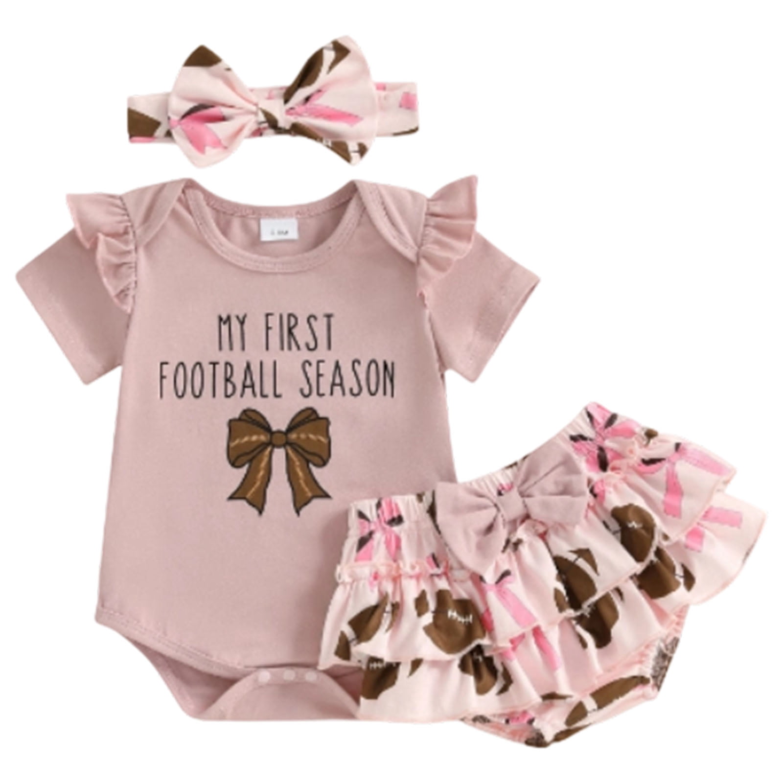 Faraee 0-18 Months Newborn Infant Baby Girl Clothes Ruffle Short Sleeve Romper Shorts Set Bowknot Floral Summer Outfits Light Pink