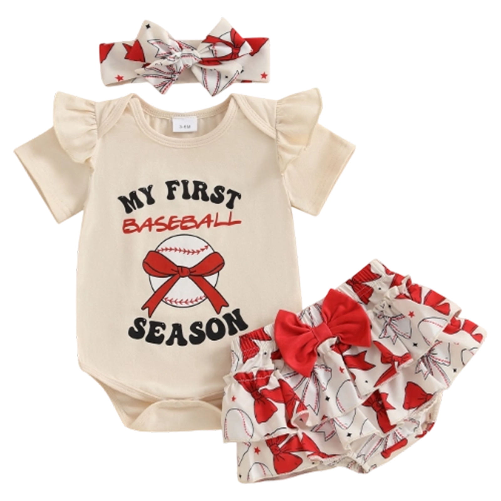Faraee 0-18 Months Newborn Infant Baby Girl Clothes Ruffle Short Sleeve Romper Shorts Set Bowknot Floral Summer Outfits Red