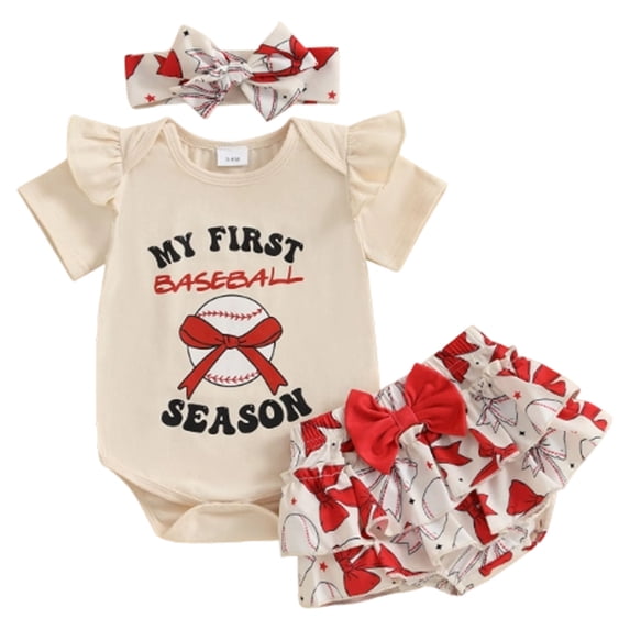 Faraee 0-18 Months Newborn Infant Baby Girl Clothes Ruffle Short Sleeve Romper Shorts Set Bowknot Floral Summer Outfits Red