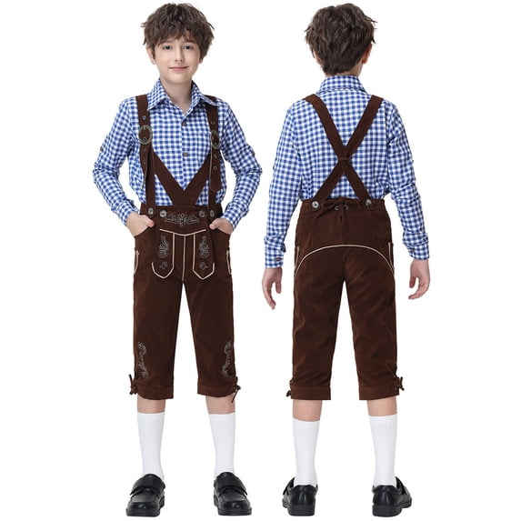 Faraee 1 Pack Kids Boys German Oktoberfest Shirts Traditional Bavarian Halloween Button Down Long Sleeve Blouse with Pockets XS-XL Blue