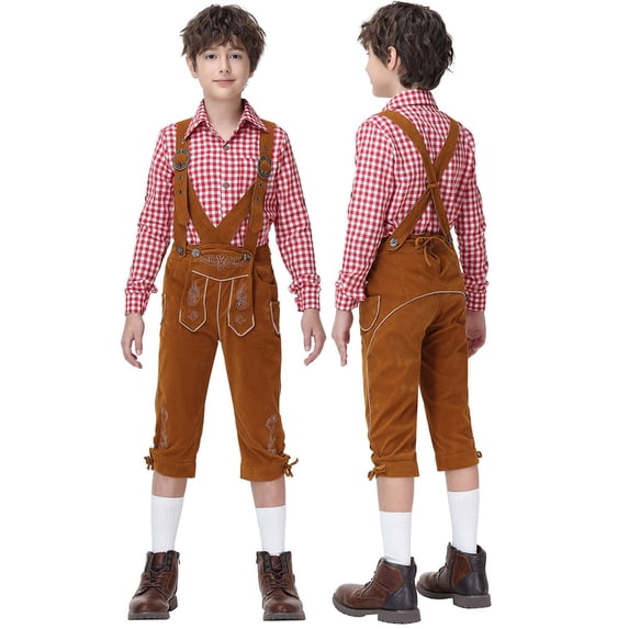 Faraee 1 Pack Kids Boys German Oktoberfest Shirts Traditional Bavarian Halloween Button Down Long Sleeve Blouse with Pockets XS-XL Red