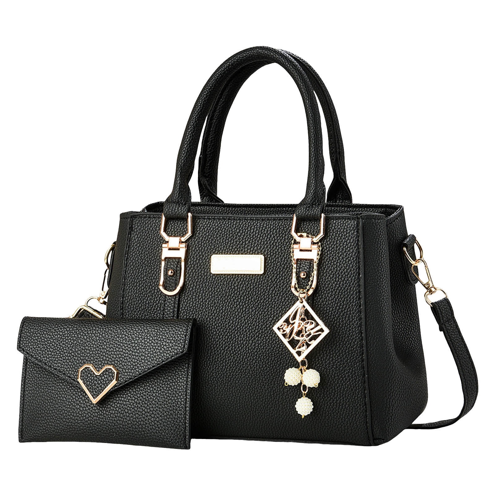 Faraee 2Pcs Purses and Handbags for Women Fashion Shoulder Crossbody Tote Bag Top Handle Satchel Set with Wallet Black