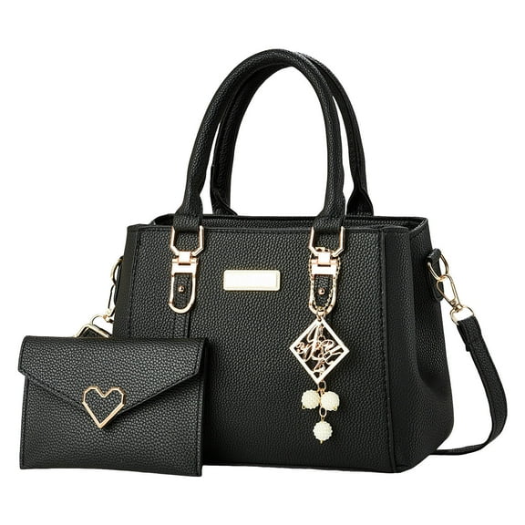Faraee 2Pcs Purses and Handbags for Women Fashion Shoulder Crossbody Tote Bag Top Handle Satchel Set with Wallet Black