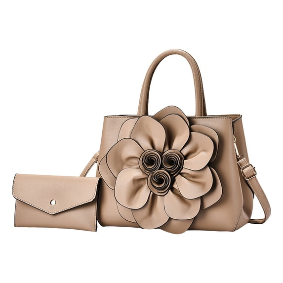 Faraee 2Pcs Women Medium Satchel Handbag Work Tote Shoulder Crossbody Bag Casual Top Handle Purse with Clutch Wallet Khaki