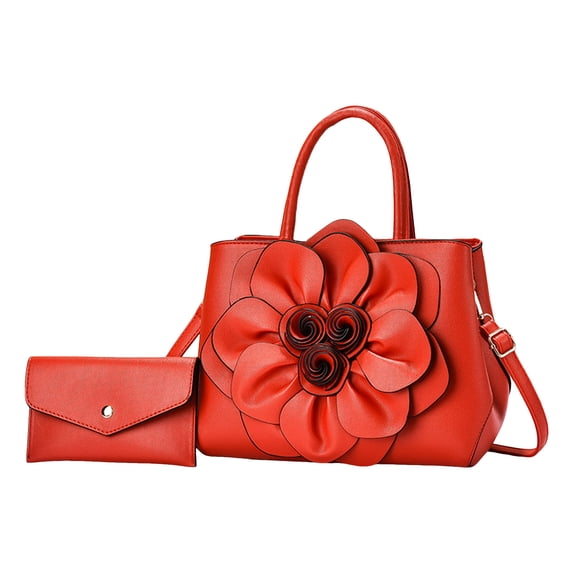 Faraee 2Pcs Women Medium Satchel Handbag Work Tote Shoulder Crossbody Bag Casual Top Handle Purse with Clutch Wallet Red