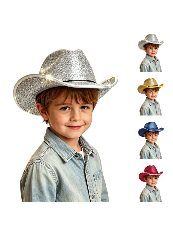 9-15 Years Light Up Cowboy Hat for Kids Boys Girls Sparkly LED Flashing Western Disco Cowgirl Hats for Halloween Theme Birthday Party Blue