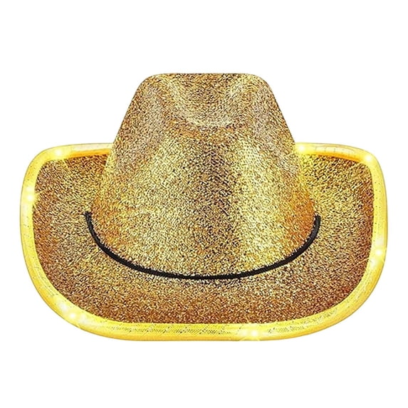 Faraee 9-15 Years Light Up Cowboy Hat for Kids Boys Girls Sparkly LED Flashing Western Disco Cowgirl Hats for Halloween Theme Birthday Party Gold