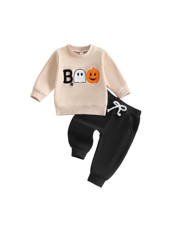 Baby Boy Halloween Clothes Little Boo Ghost Sweatshirt and Pants Set Loose Fit Fall Winter Toddler Outfit