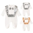 thumbnail image 1 of Faraee Baby Boys Gentleman Romper Button Down One-Piece Outfit Infant Cotton Tuxedo Jumpsuit Newborn Long Sleeve Clothes 0 3 6 12 Months Gold, 1 of 9