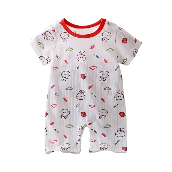 Faraee Baby Clothes Boy Girl Dinosaur Print Short Sleeve Romper Bodysuit Ribbed Cute One Piece Jumpsuit Infant Summer Outfit (Red,9-12 Months)