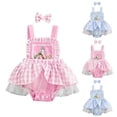 thumbnail image 1 of Faraee Baby Girl Clothes Newborn Plaid Romper Dress Infant Lace Ruffle Sleeveless Summer Outfits Jumpsuit with Headband 0 3 6 12 18 Months Blue, 1 of 6