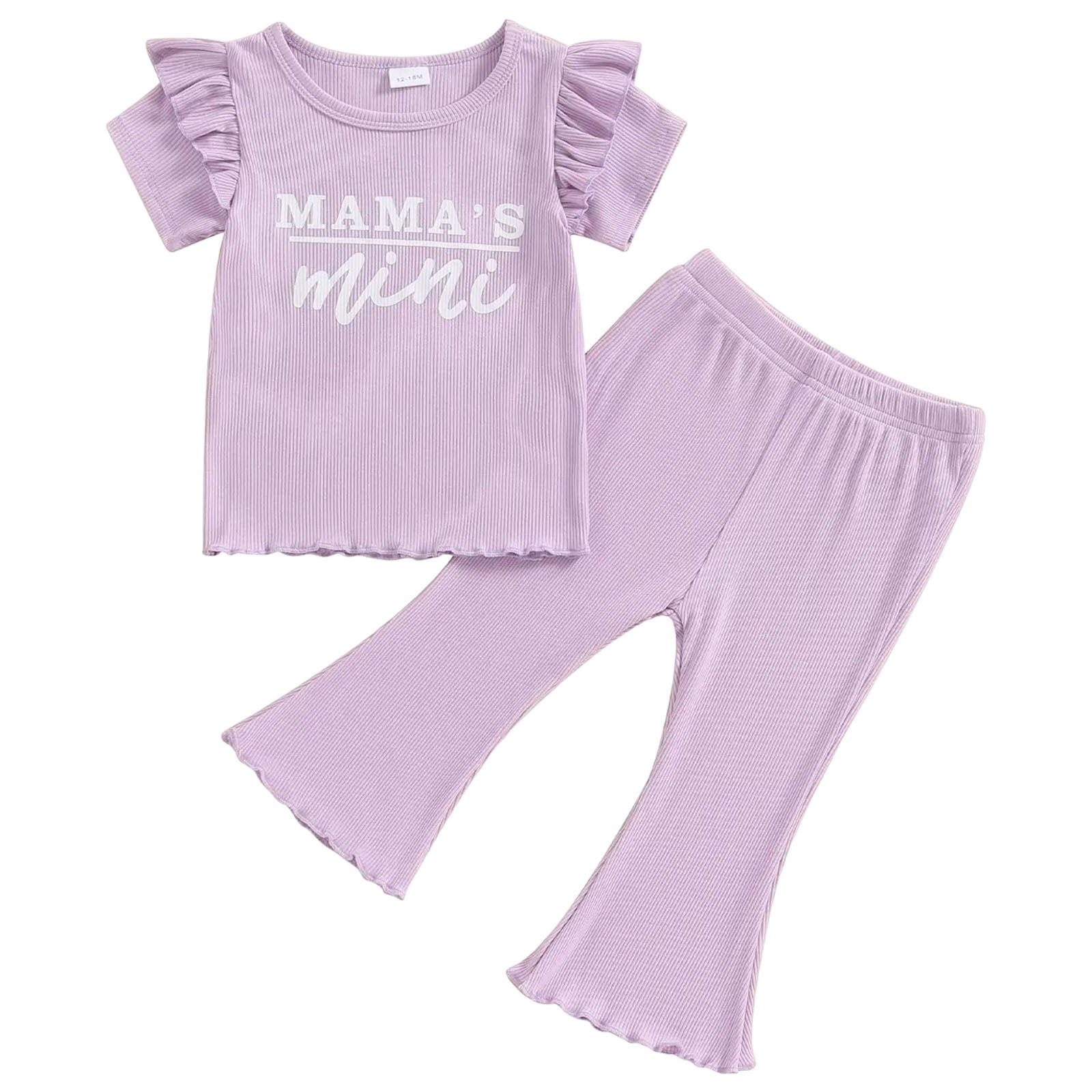 Faraee Baby Girl Clothes Summer Knit Ruffle Short Sleeve T-Shirt Tee Flare Pants Set 2Pcs Toddler Bell-Bottoms Outfits 12 18 24 Months 2t 3t 4t 5t Purple