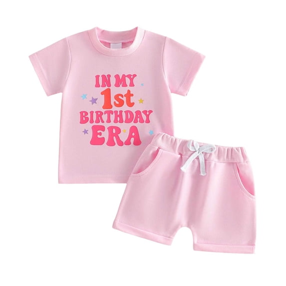 Faraee Baby Girl First Birthday Outfit In My One Year Old Era Top Short Sleeve 1st Birthday Shirt and Casual Shorts Clothing Set 6 12 18 Months Pink