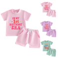 thumbnail image 1 of Faraee Baby Girl First Birthday Outfit In My One Year Old Era Top Short Sleeve 1st Birthday Shirt and Casual Shorts Clothing Set 6 12 18 Months Light Purple, 1 of 8