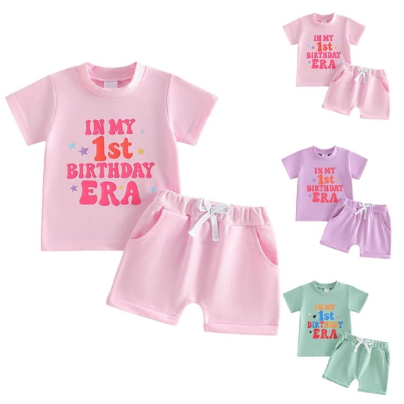 Faraee Baby Girl First Birthday Outfit In My One Year Old Era Top Short Sleeve 1st Birthday Shirt and Casual Shorts Clothing Set 6 12 18 Months Light Purple