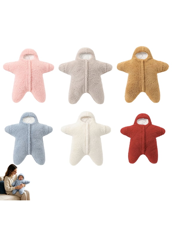 Baby Star Shaped Fleece Sleep Sack Hooded Warm Infant Swaddle Wrap Thick Plush Wearable Blanket for Newborn Toddler 3‑12M