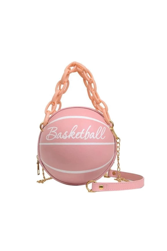 Basketball Shaped Cross Body Bag Leather Round Handbag Messenger Shoulder Purse with Chain Strap