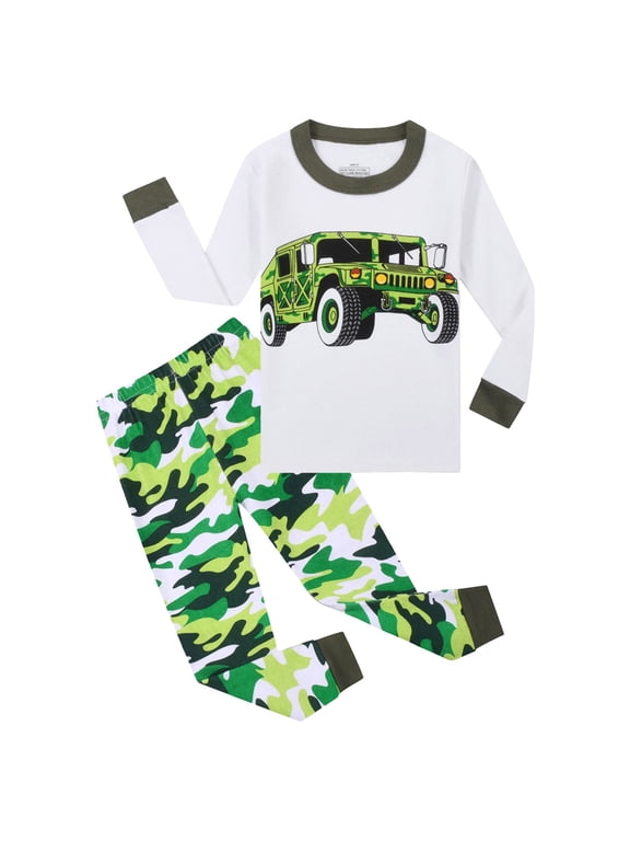 Boys 2 Piece Outfit Truck Print Long Sleeve Sweatshirt Tops and Camo Jogger Pants Set Toddler Casual Fall Winter Clothes 2t 3t 4t 5t 2-8 Years White