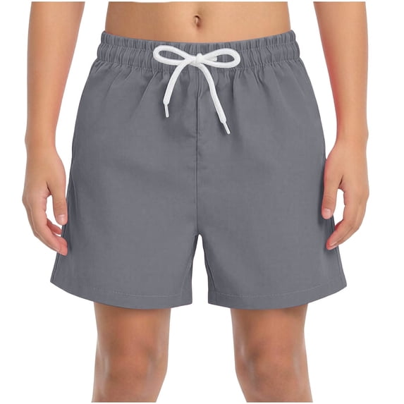 Faraee Boys Athletic Shorts Teen Summer Basketball Soccer Running Sweat Shorts Elastic Waist Casual Pull on Baggy Short Pants 5-14Y Grey